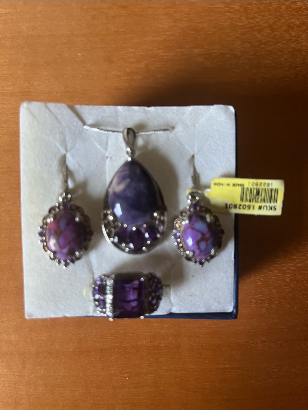 Purple Stone (turquoise) Sterling Silver Earrings Set with Pendant and Ring